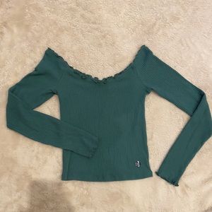 Green wide neck crop top